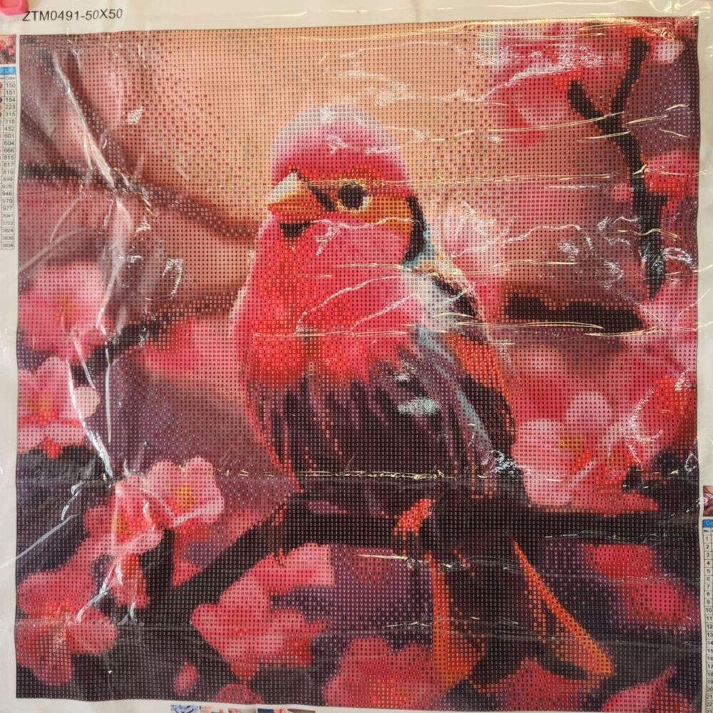 5D DIY Diamond Painting Red Bird In Blooming Floral Tree ZTM0491